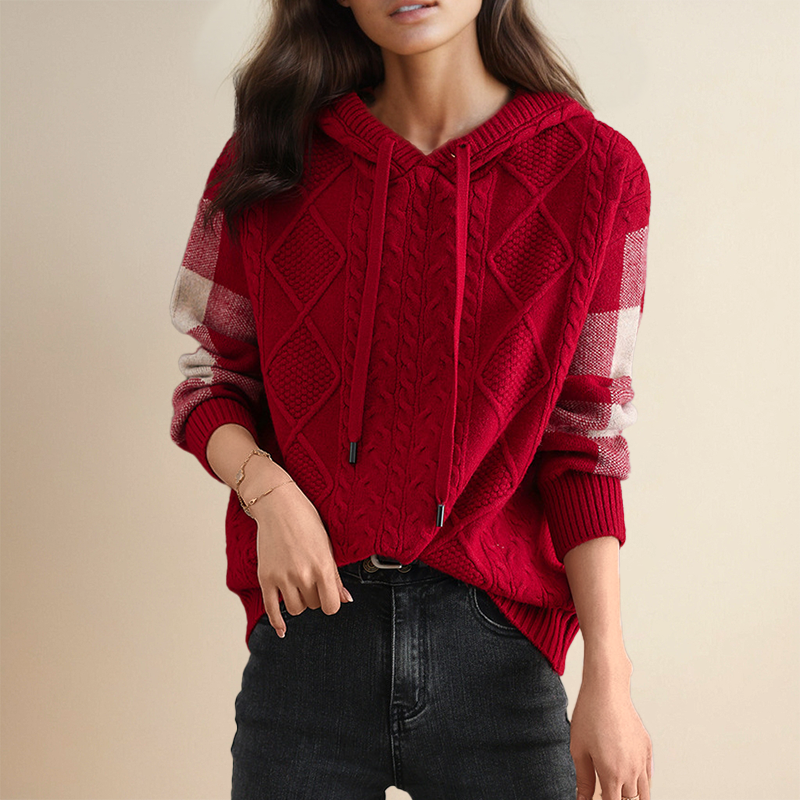 Emily Cable Knit Hoodie Sweater – detail view
