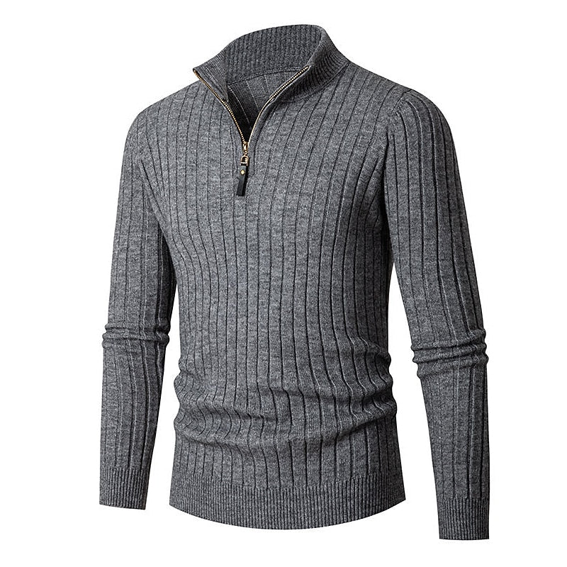 Gavin Ribbed Quarter-Zip Sweater - Dark Gray