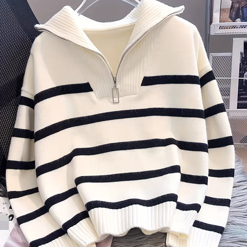 Sabina | Striped Quarter-Zip Sweater