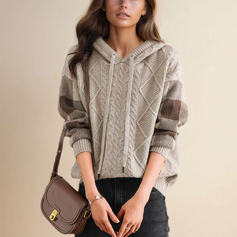 Ebony | Cable Knit Hoodie Sweater