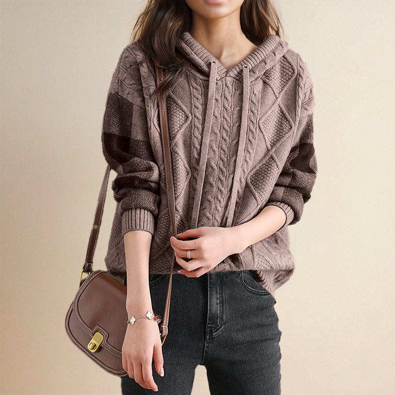 Emily Cable Knit Hoodie Sweater – side view