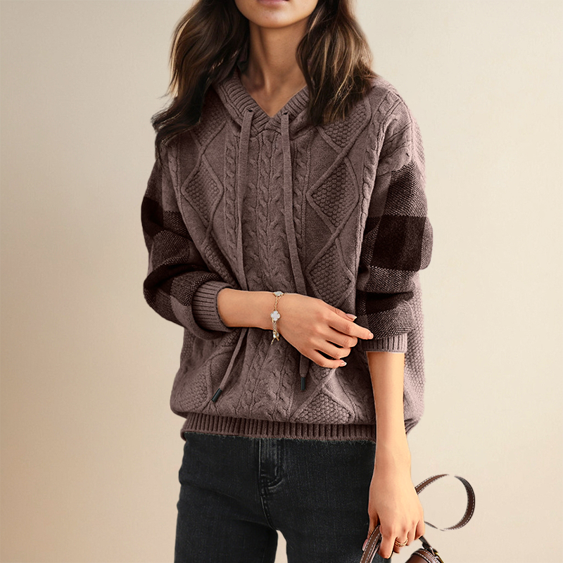 Ebony | Cable Knit Hoodie Sweater