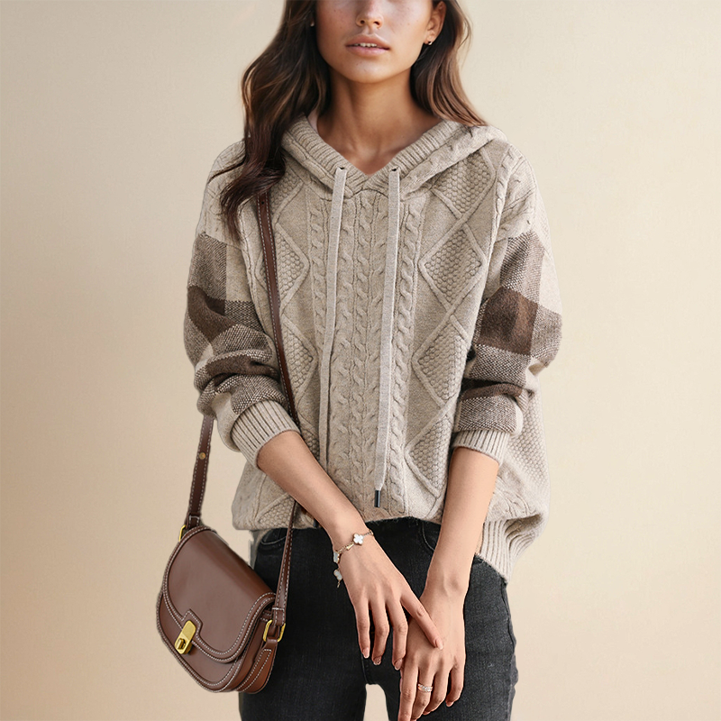 Ebony | Cable Knit Hoodie Sweater