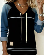 Ceralyn - Casual Hooded Dress with Striped Patchwork Pattern