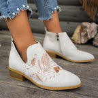 Isadora | Embroidered Low-Heel Ankle Boots