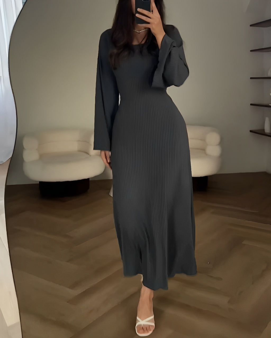 Nori | Striped Knit Maxi Dress with Sleeves