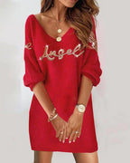 Doravine - Artistic V-Neck Dress - Casual Elegance and Modern Touch