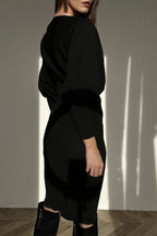 Nolavine - Patchwork Dress with Long Sleeves and Round Neck