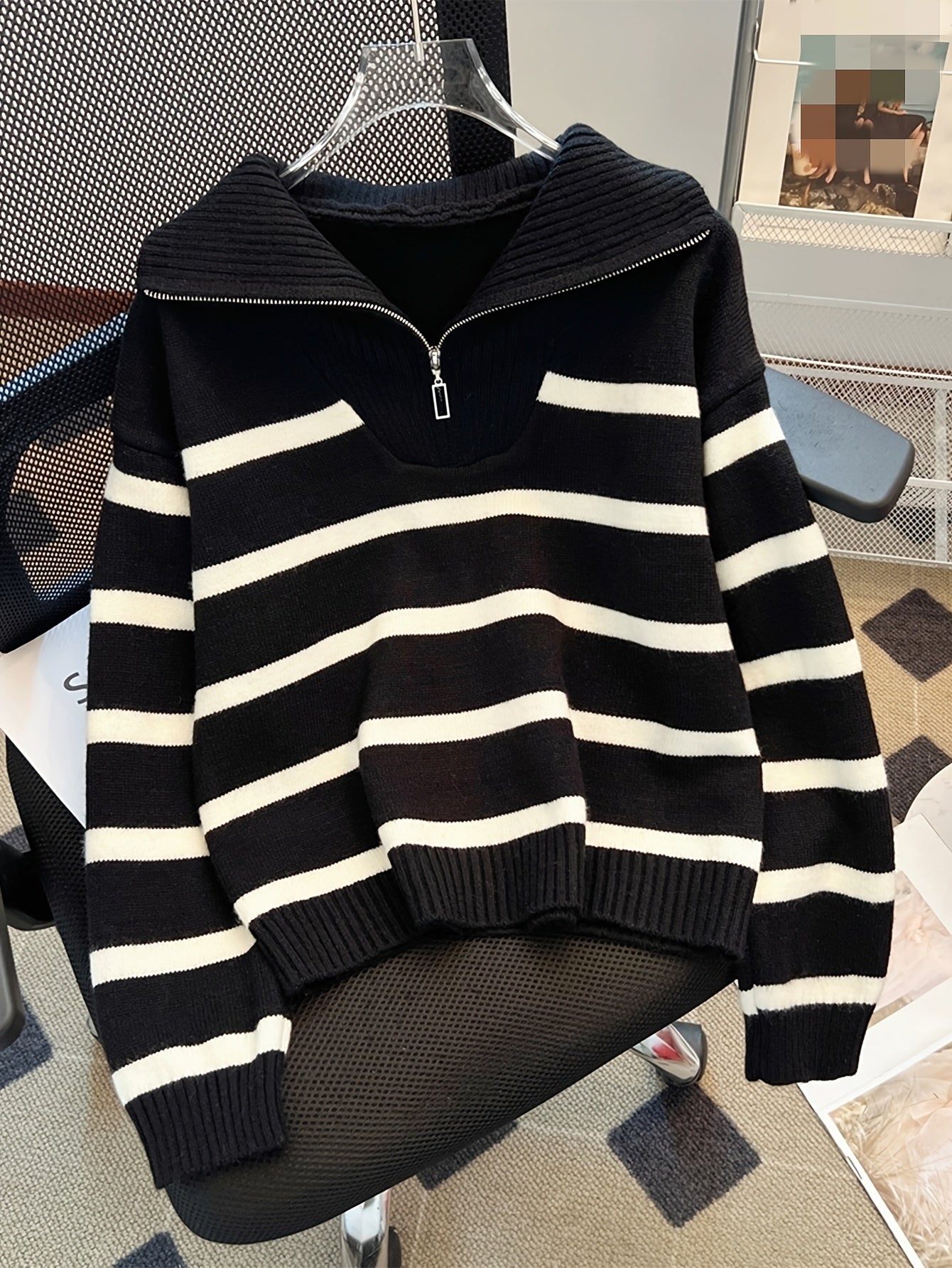 Sabina | Striped Quarter-Zip Sweater