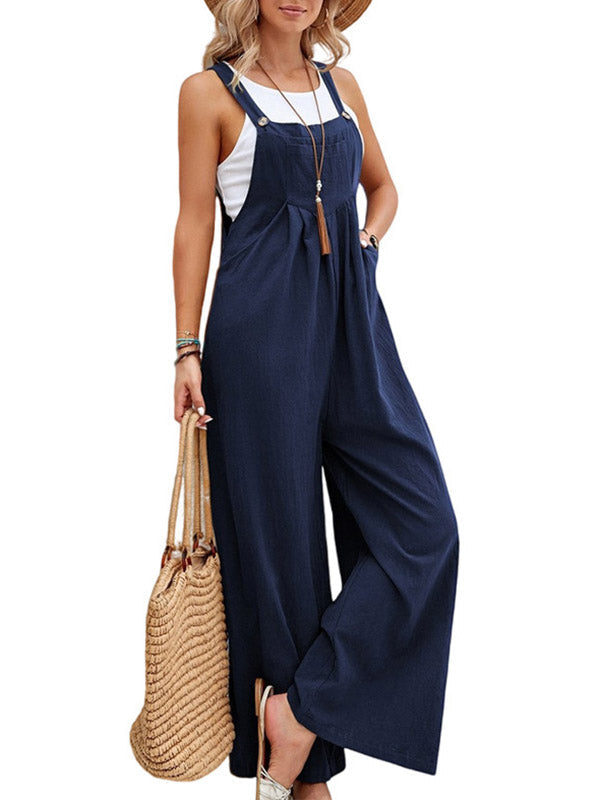 Harlow | Loose Plus Size Pleated Split-Joint Square-Neck Overalls