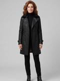 Women's 3/4 Leather Coat - Tailored, Black