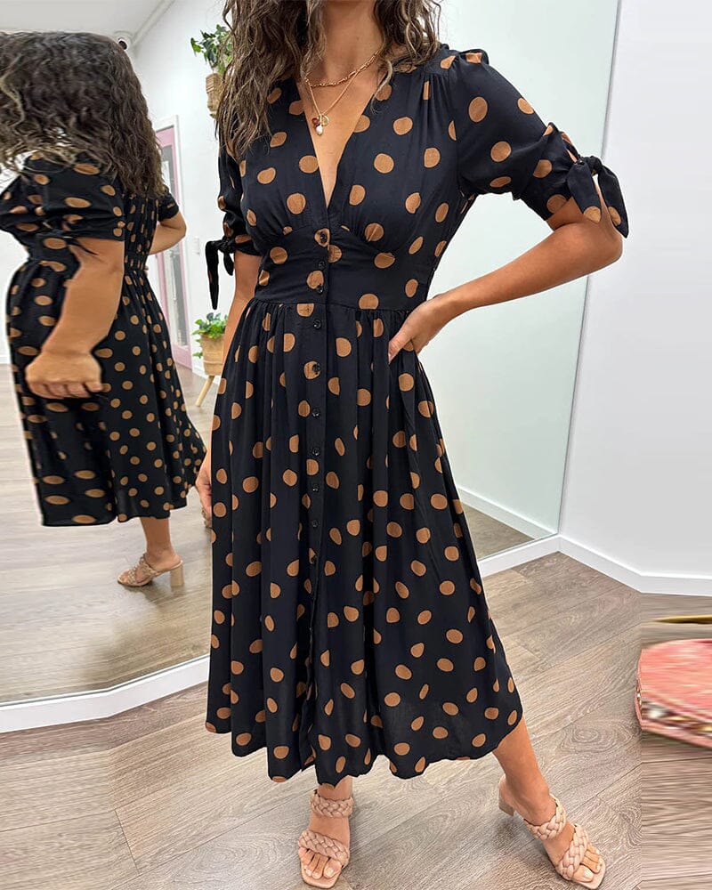 Mina - Polka Dot Dress with Deep Pointed Neckline