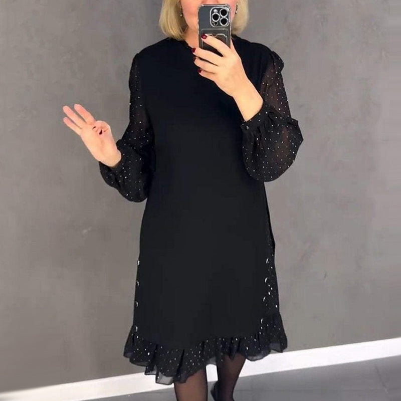 Thessariae - Elegant Dress with Crystals and Round Neck