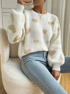 Heart Pattern Fleece Pullover Sweater | Soft Plush Fabric | Relaxed Fit | Cozy Casual Wear