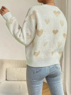 Heart Pattern Fleece Pullover Sweater | Soft Plush Fabric | Relaxed Fit | Cozy Casual Wear