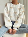 Heart Pattern Fleece Pullover Sweater | Soft Plush Fabric | Relaxed Fit | Cozy Casual Wear