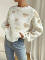 Heart Pattern Fleece Pullover Sweater | Soft Plush Fabric | Relaxed Fit | Cozy Casual Wear