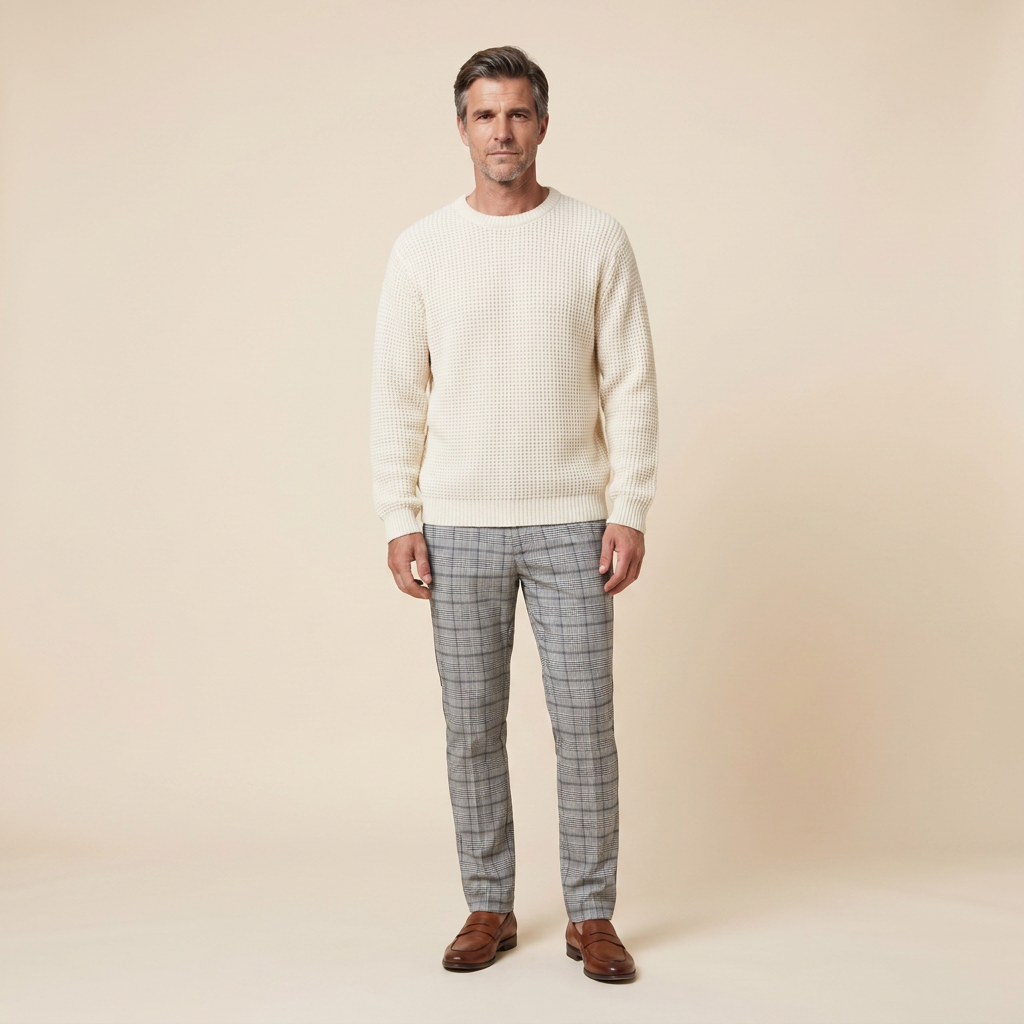 Vera Noir Kenton waffle-knit sweater in cream white, front view