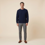 Vera Noir Kenton waffle-knit sweater in navy blue, front view