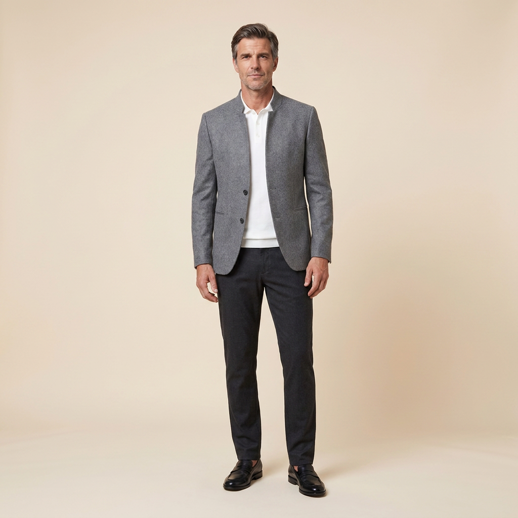 Jaxon collarless wool coat, grey