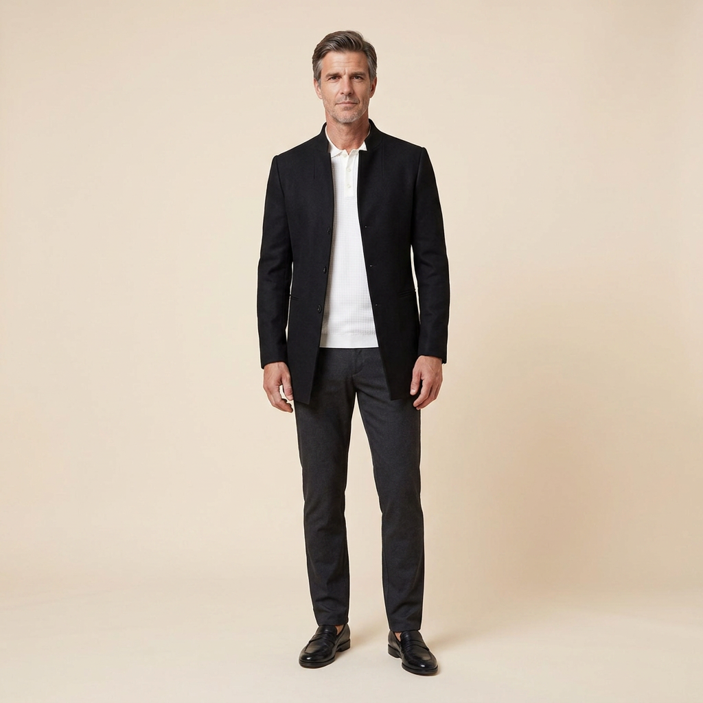 Jaxon collarless wool coat, black
