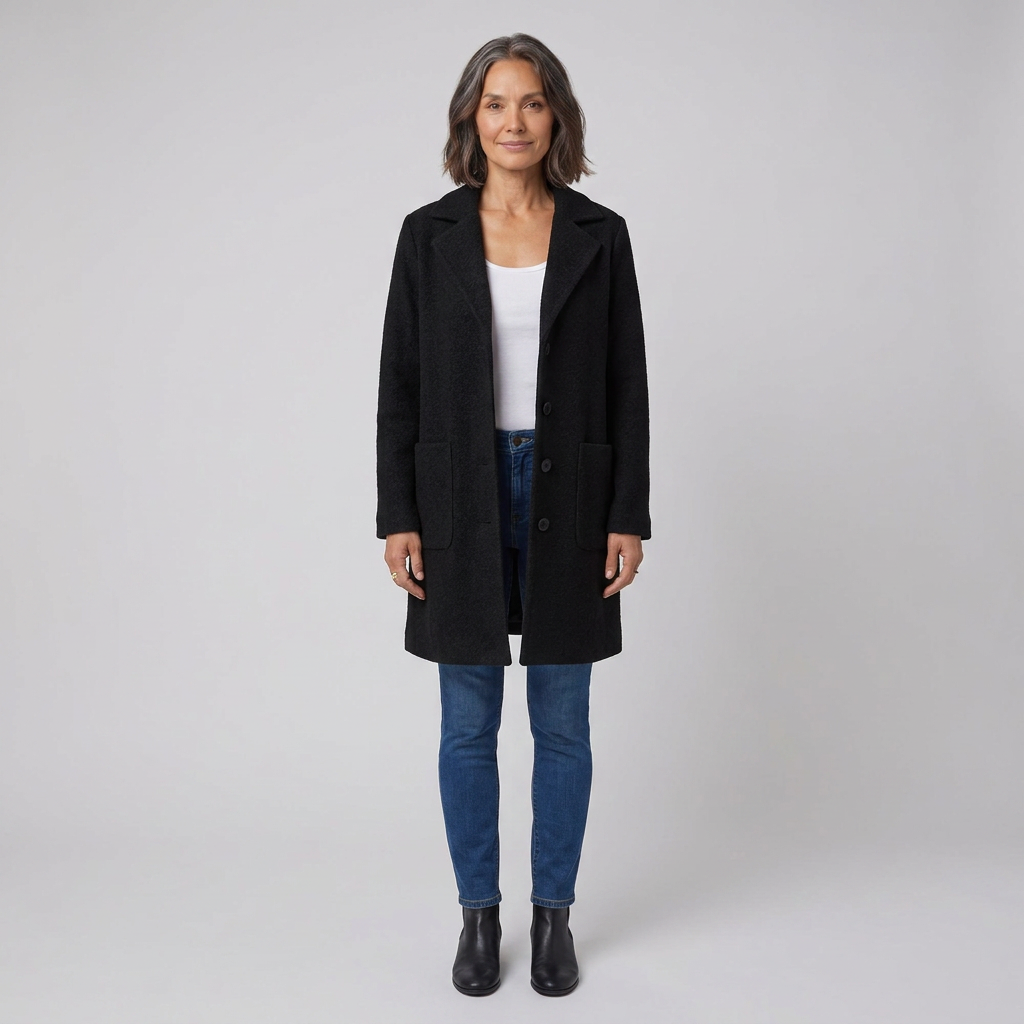 Women's Long Coat, Single-Breasted, Notch Lapels, Button Front