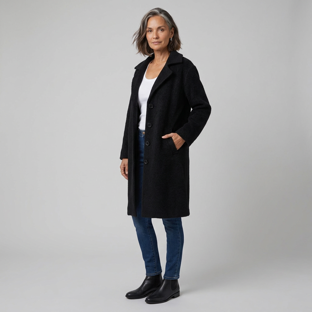 Women's Long Coat, Single-Breasted, Notch Lapels, Button Front