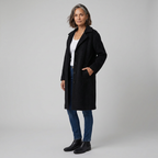 Women's Long Coat, Single-Breasted, Notch Lapels, Button Front