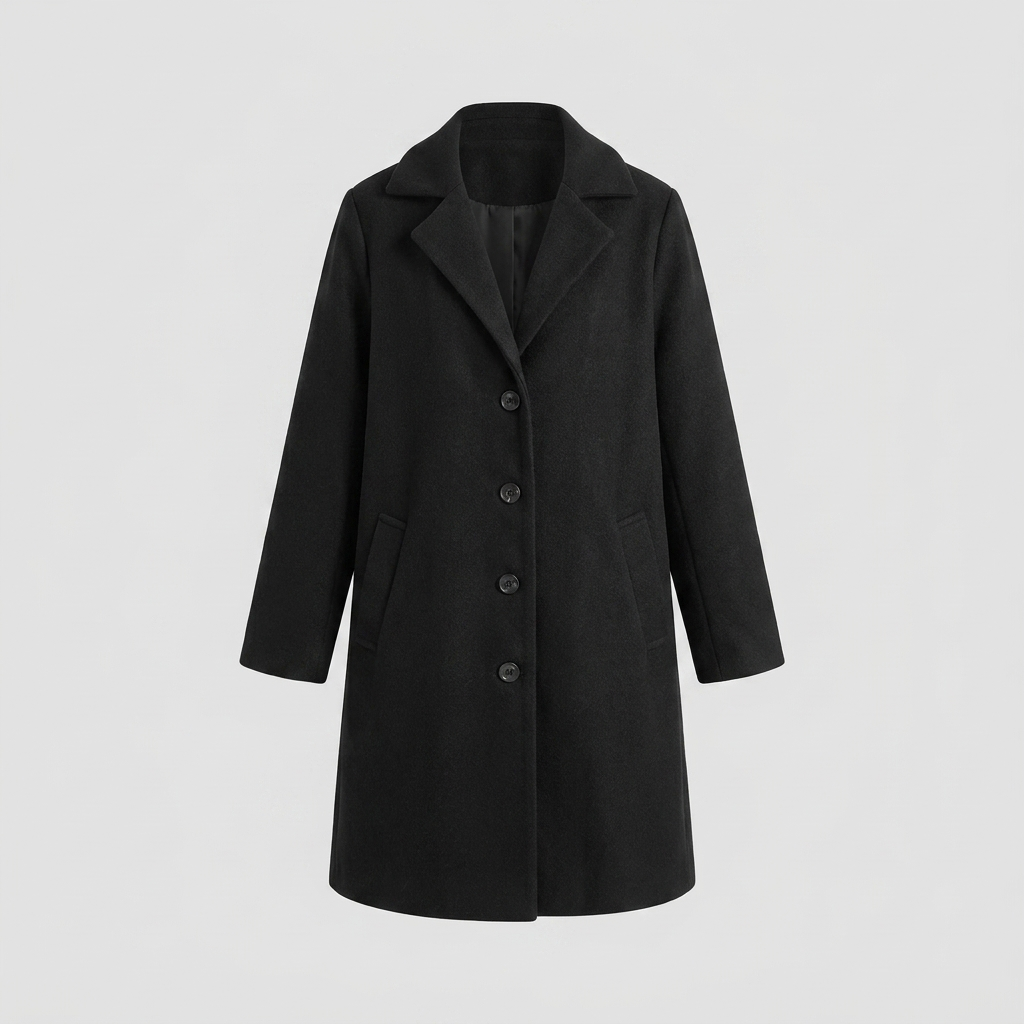 Women's Long Coat, Single-Breasted, Notch Lapels, Button Front