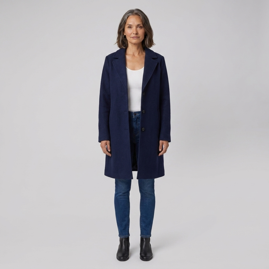 Women's Long Coat, Single-Breasted, Notch Lapels, Button Front