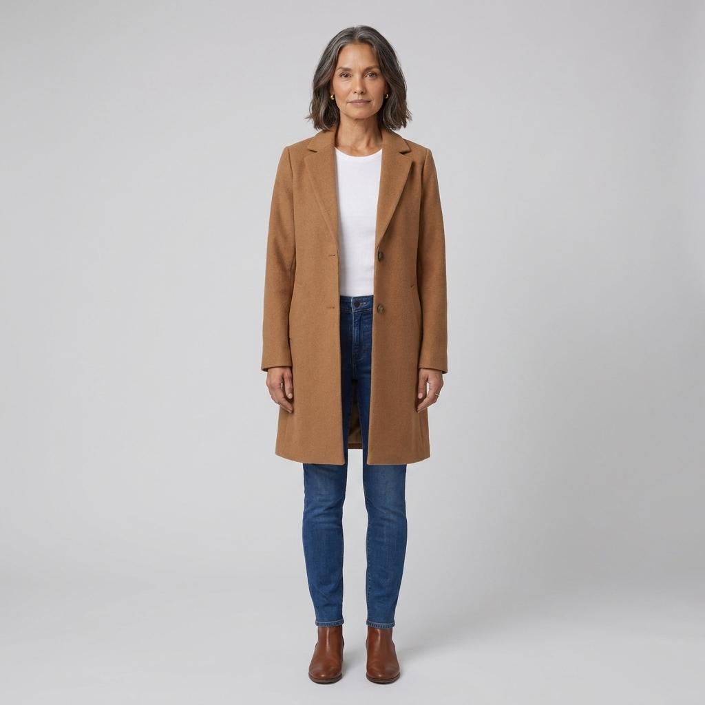 Baylea single-breasted long coat, camel brown