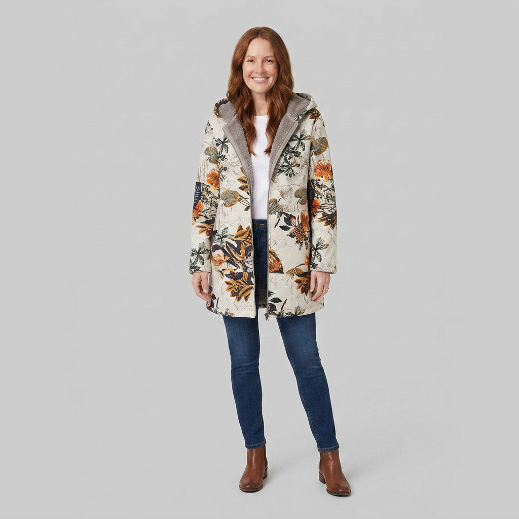 Flora floral winter parka, beige orange