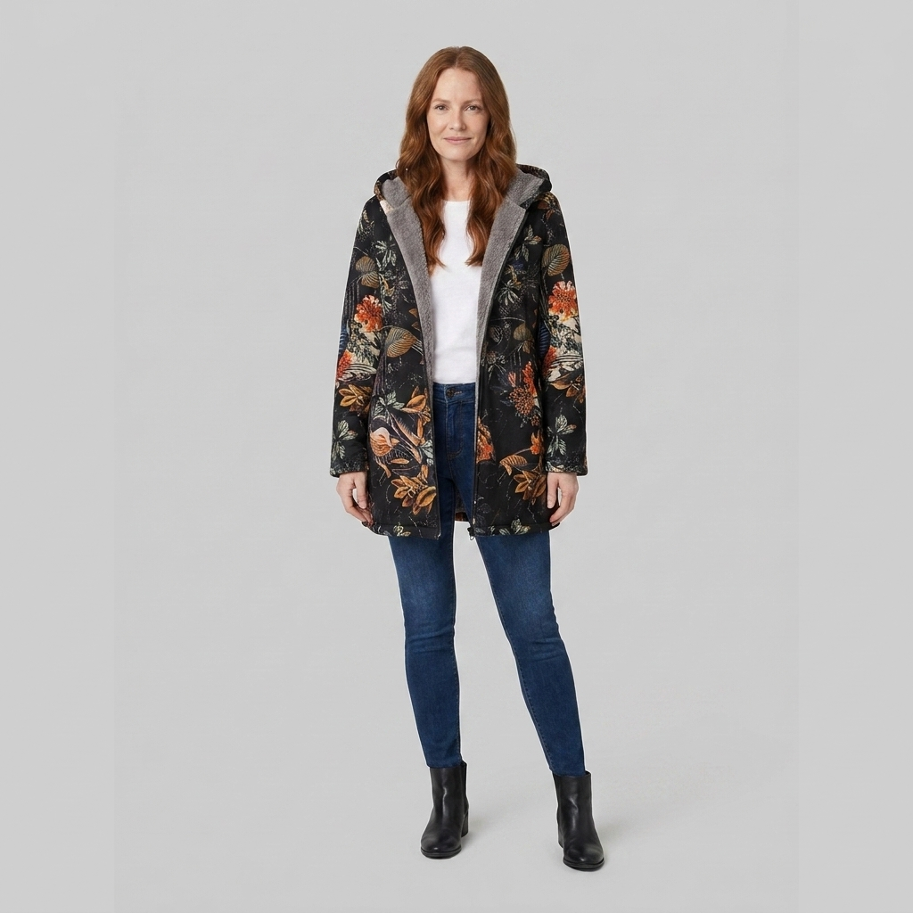 Flora floral winter parka, fabric detail