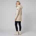 Women's Long Puffer Coat - Beige, Hooded Winter Coat
