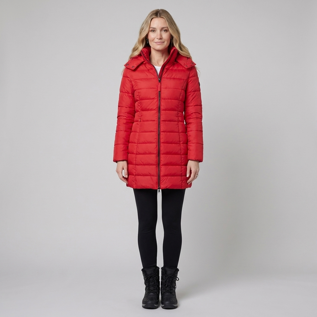 Lady hooded winter coat, red