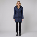 Women's Long Puffer Coat - Beige, Hooded Winter Coat