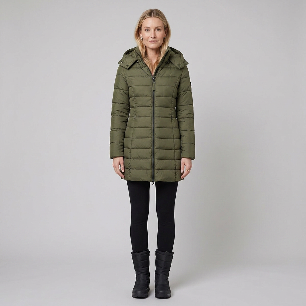 Lady hooded winter coat, army green