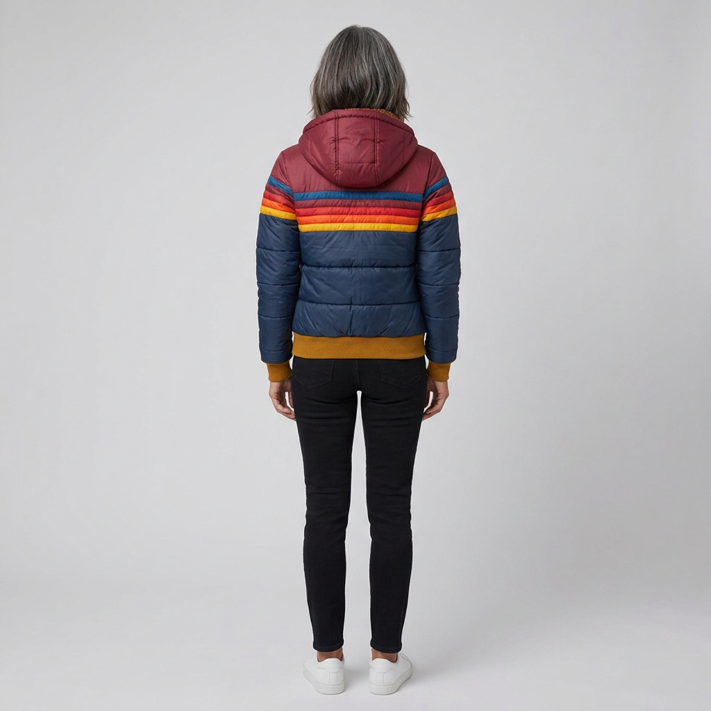 Marietta rainbow-stripe hooded puffer jacket, back