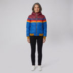 Marietta rainbow-stripe hooded puffer jacket, blue front