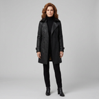 Women's 3/4 Leather Coat - Tailored, Black