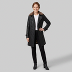 Women's 3/4 Leather Coat - Tailored, Black