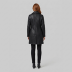 Women's 3/4 Leather Coat - Tailored, Black