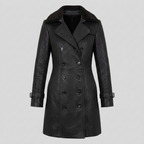 Women's 3/4 Leather Coat - Tailored, Black