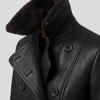 Women's 3/4 Leather Coat - Tailored, Black