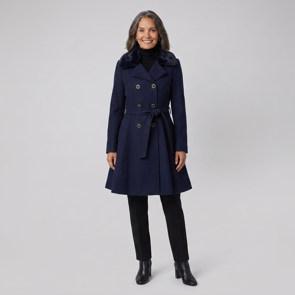 Nora wool trench navy front
