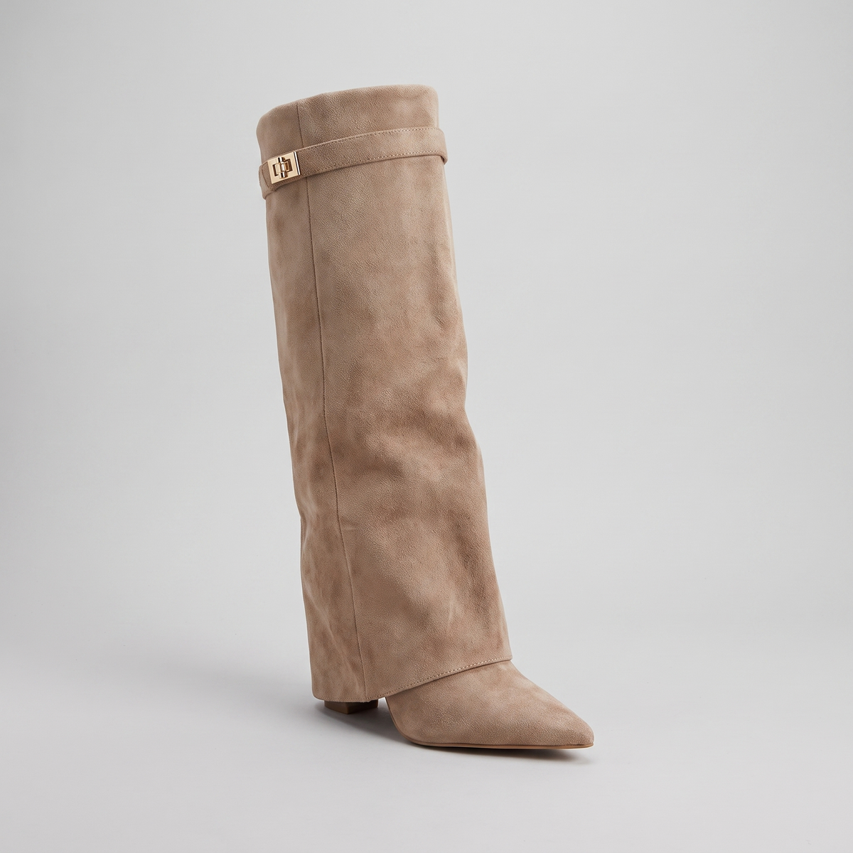 Hanna fold-over knee-high boots, beige suede