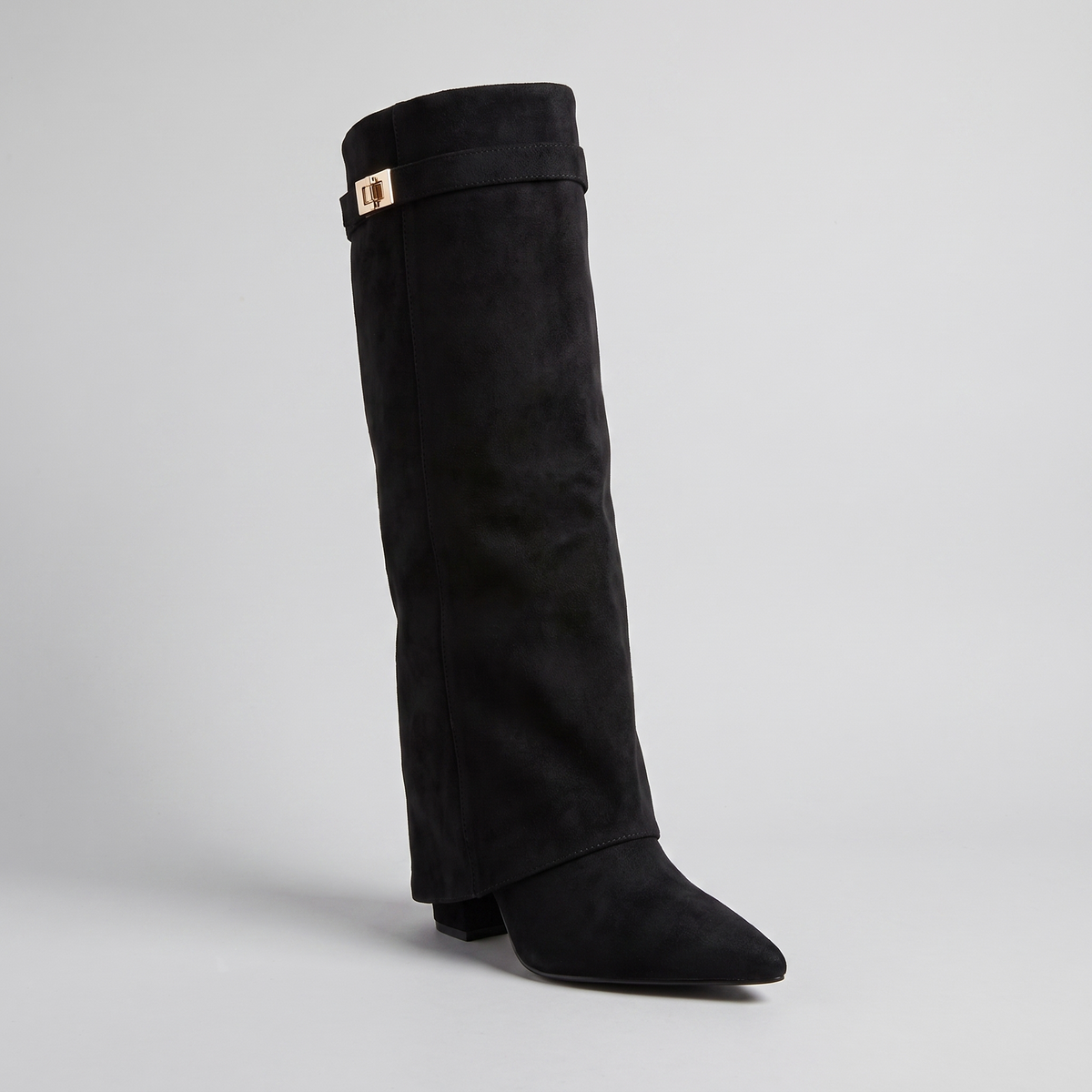 Hanna fold-over knee-high boots, black suede