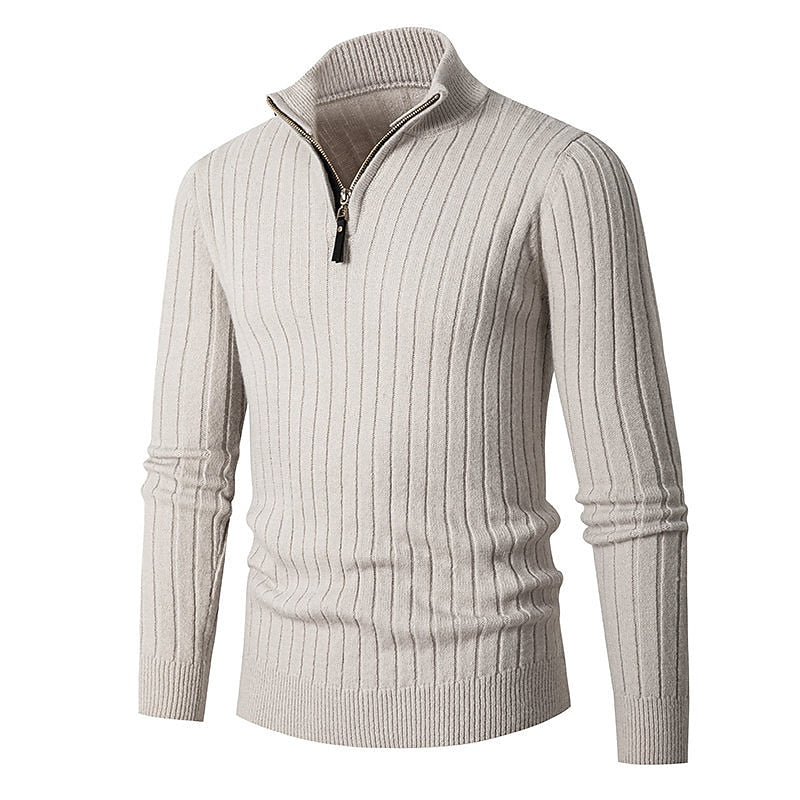 Gavin Ribbed Quarter-Zip Sweater - White