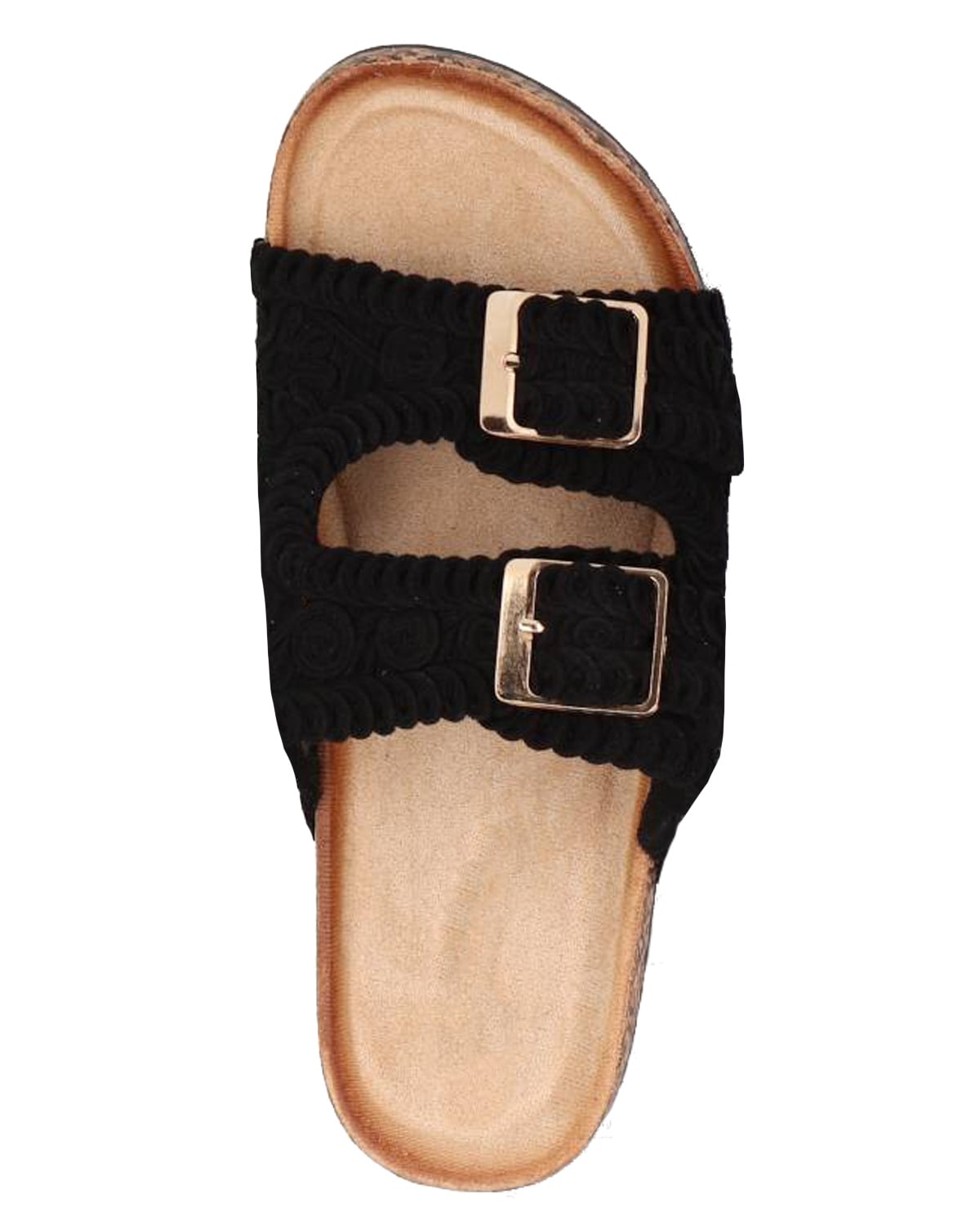 Rosalie two-strap comfort sandal in black, side view