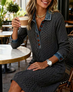 Bresaline - Chic cable knit dress with denim details